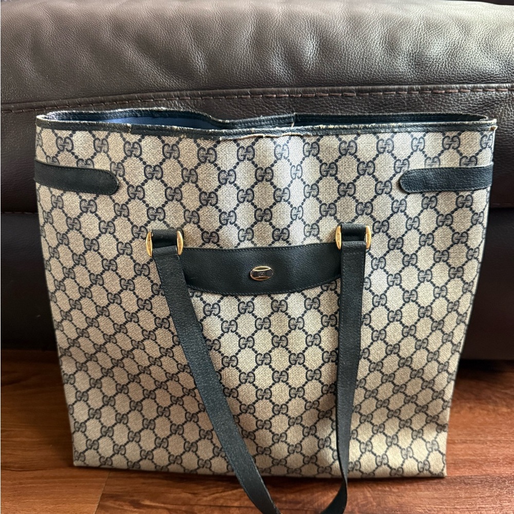 Authentic vintage Gucci Monogram Beige and Black Tote